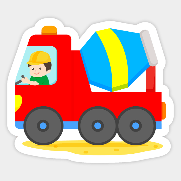 Concrete Truck Cement Mixer Construction Vehicle Boy Sticker by samshirts